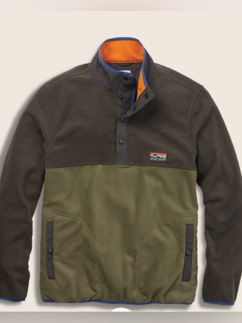 Faherty Low Pile Fleece Popover Pullover Green Sweatshirt Jacket Outdoors L
